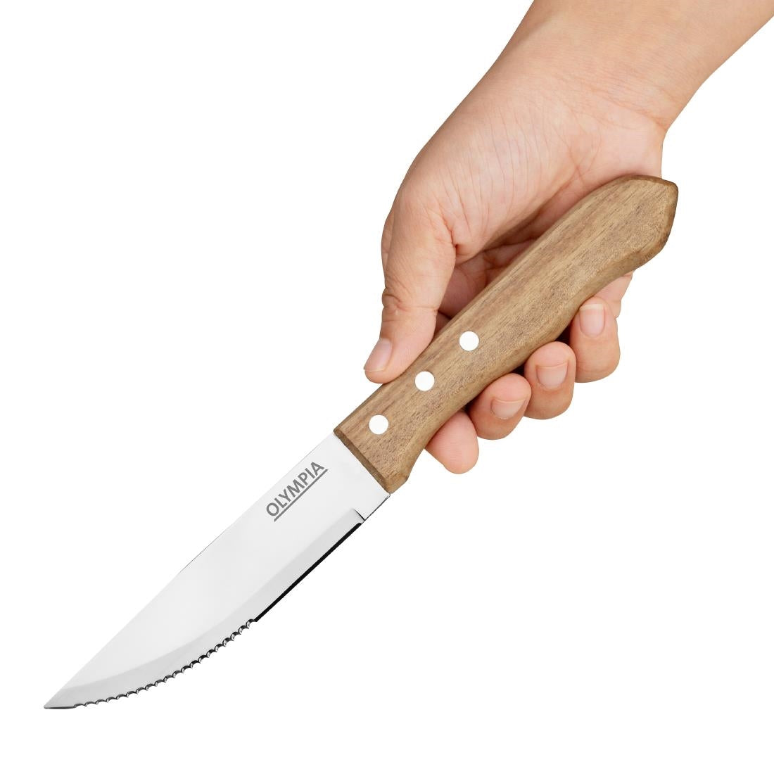 Couteaux à steak manche bois d'acacia 100% FSC Olympia Jumbo 122mm (lot de 12) — GG819