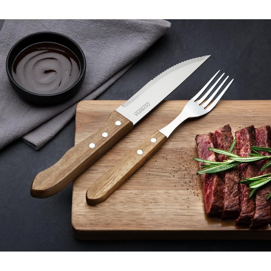 Couteaux à steak manche bois d'acacia 100% FSC Olympia Jumbo 122mm (lot de 12) — GG819