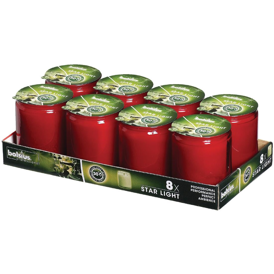 Bougies-verre Bolsius Starlight rouges (lot de 8) — GJ468