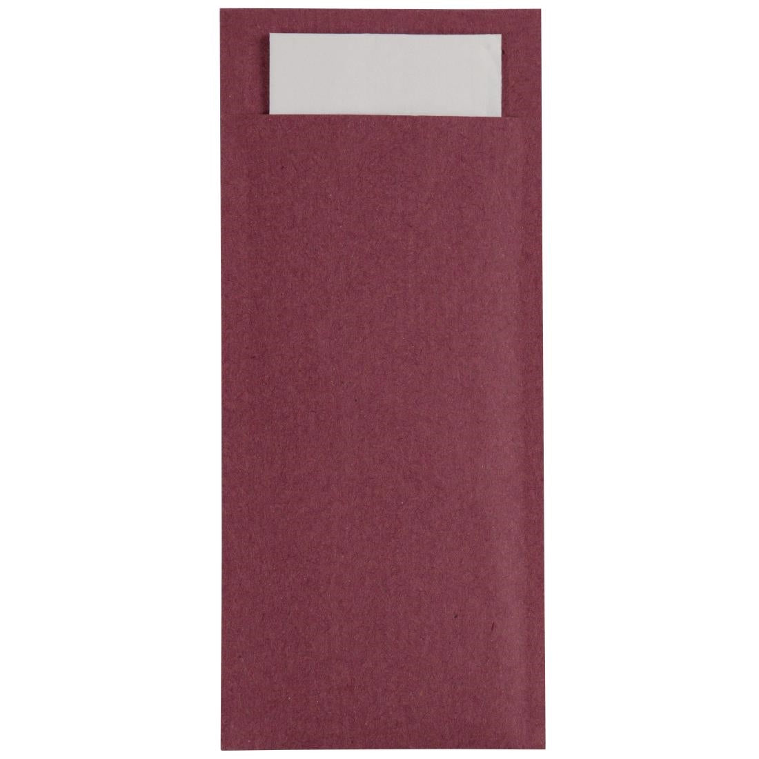 Pochettes à couverts bordeaux avec serviette blanche Europochette (lot de 500) — CK234