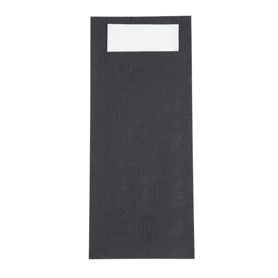 Pochettes à couverts noires avec serviette blanches Europochette (lot de 500) — CK236