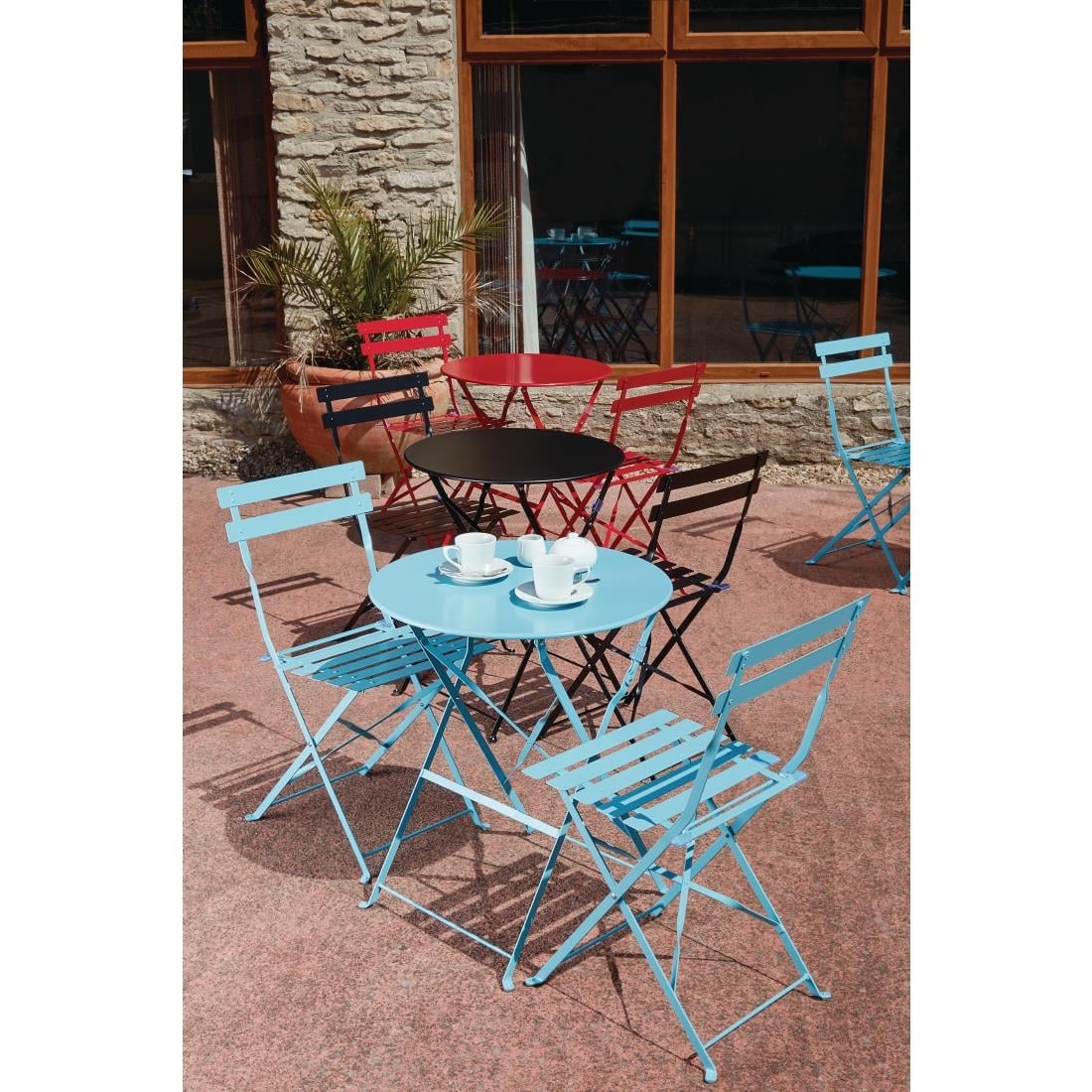 Table de terrasse ronde en acier Bolero bleu turquoise 595mm — GK983