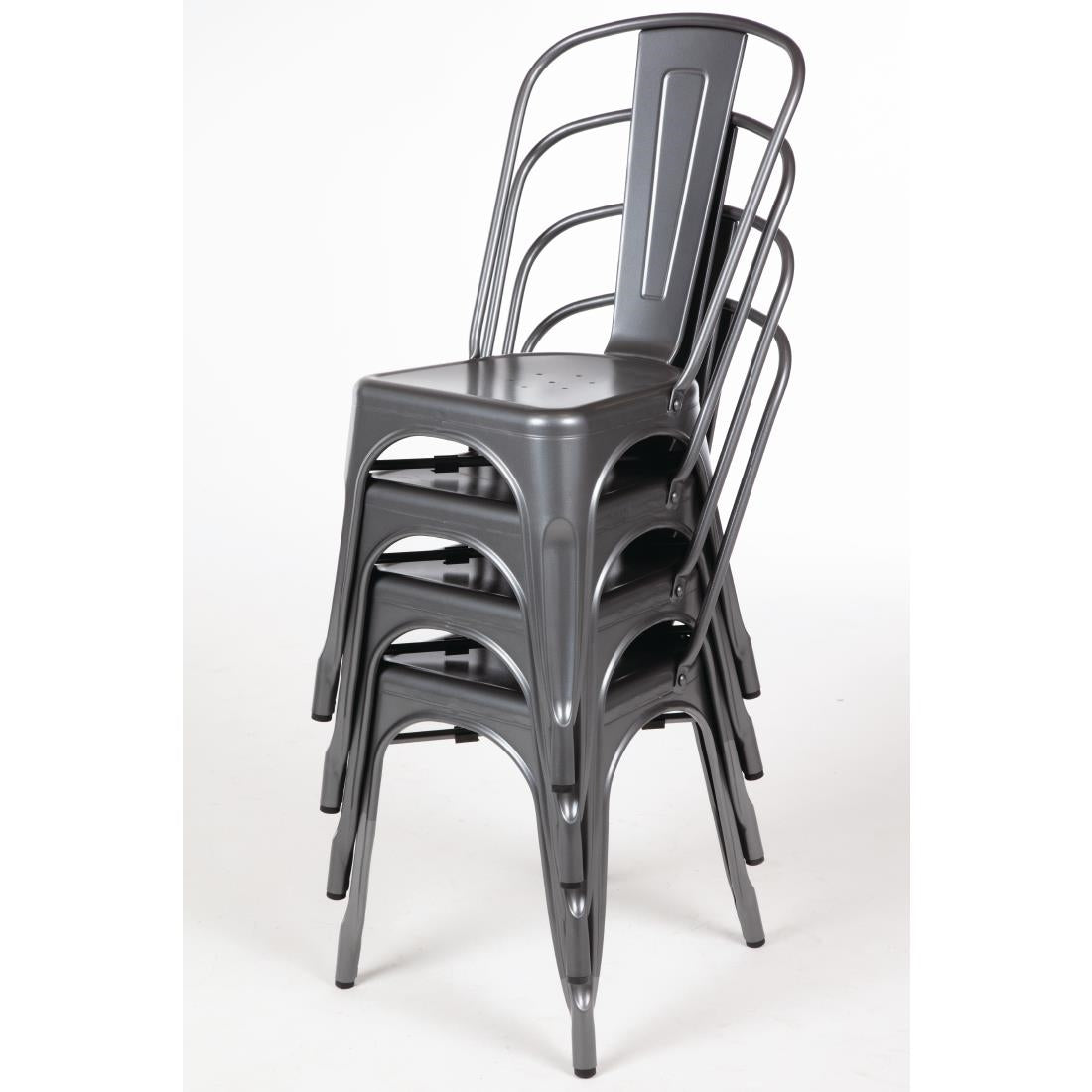 Chaises en acier gris métallisé Bolero Bistro (lot de 4) — GL329