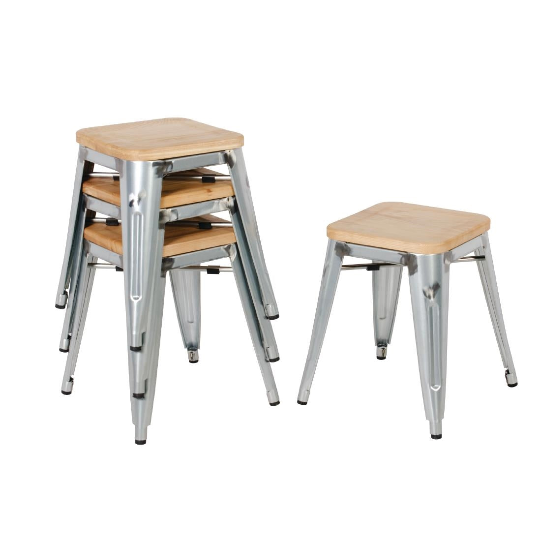 Tabourets bistro bas en acier avec assise en bois Bolero (lot de 4) — GM634
