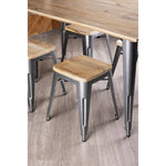 Tabouret bistro bas en acier gris métal avec assise en bois Bolero (lot de 4) — GM636