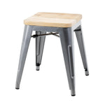 Tabouret bistro bas en acier gris métal avec assise en bois Bolero (lot de 4) — GM636