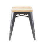 Tabouret bistro bas en acier gris métal avec assise en bois Bolero (lot de 4) — GM636