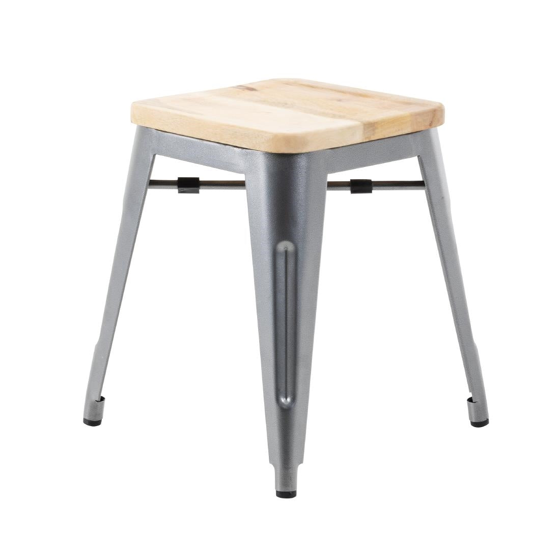 Tabouret bistro bas en acier gris métal avec assise en bois Bolero (lot de 4) — GM636