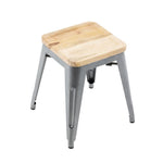 Tabouret bistro bas en acier gris métal avec assise en bois Bolero (lot de 4) — GM636