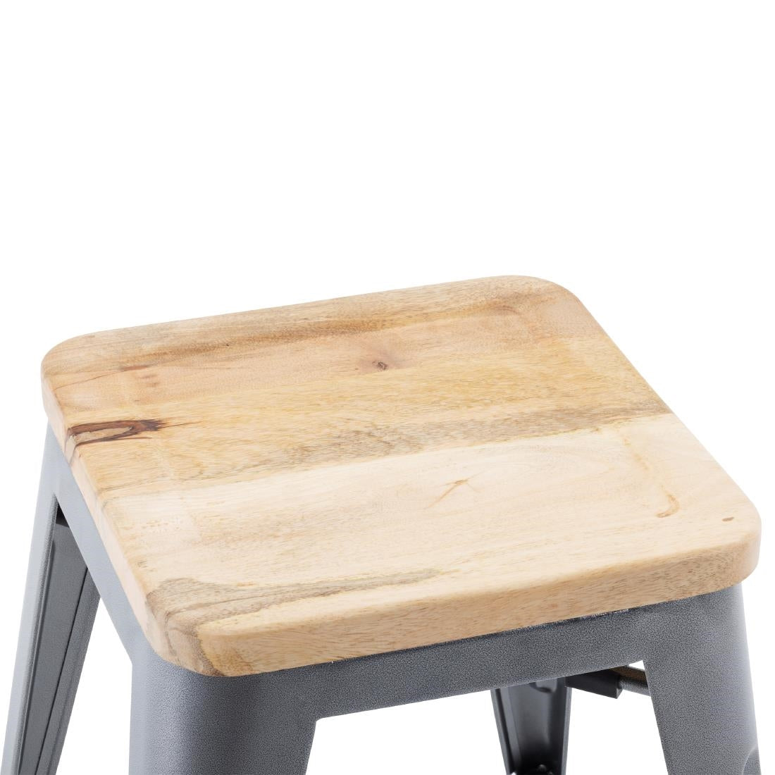 Tabouret bistro bas en acier gris métal avec assise en bois Bolero (lot de 4) — GM636