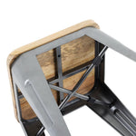 Tabouret bistro bas en acier gris métal avec assise en bois Bolero (lot de 4) — GM636