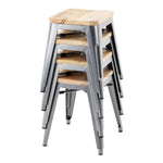 Tabouret bistro bas en acier gris métal avec assise en bois Bolero (lot de 4) — GM636