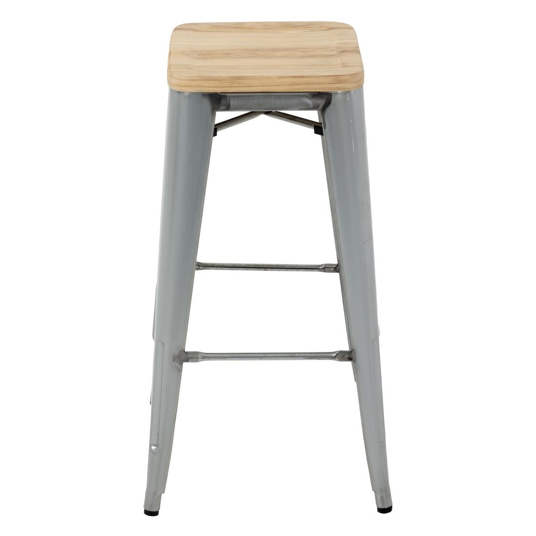 Tabourets hauts en acier galvanisé avec assise en bois Bolero Bistro (lot de 4) — GM638