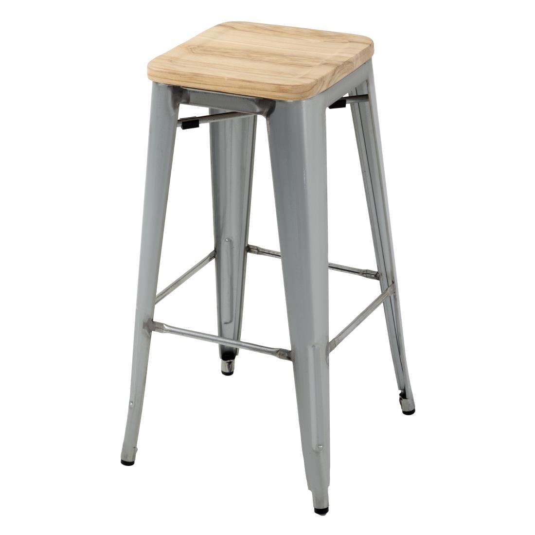 Tabourets hauts en acier galvanisé avec assise en bois Bolero Bistro (lot de 4) — GM638