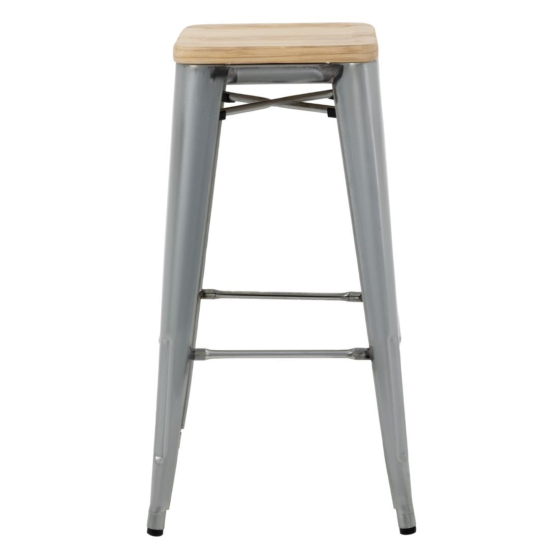 Tabourets hauts en acier galvanisé avec assise en bois Bolero Bistro (lot de 4) — GM638