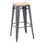 Tabouret bistro haut en acier gris avec assise en bois Bolero (lot de 4) — GM639