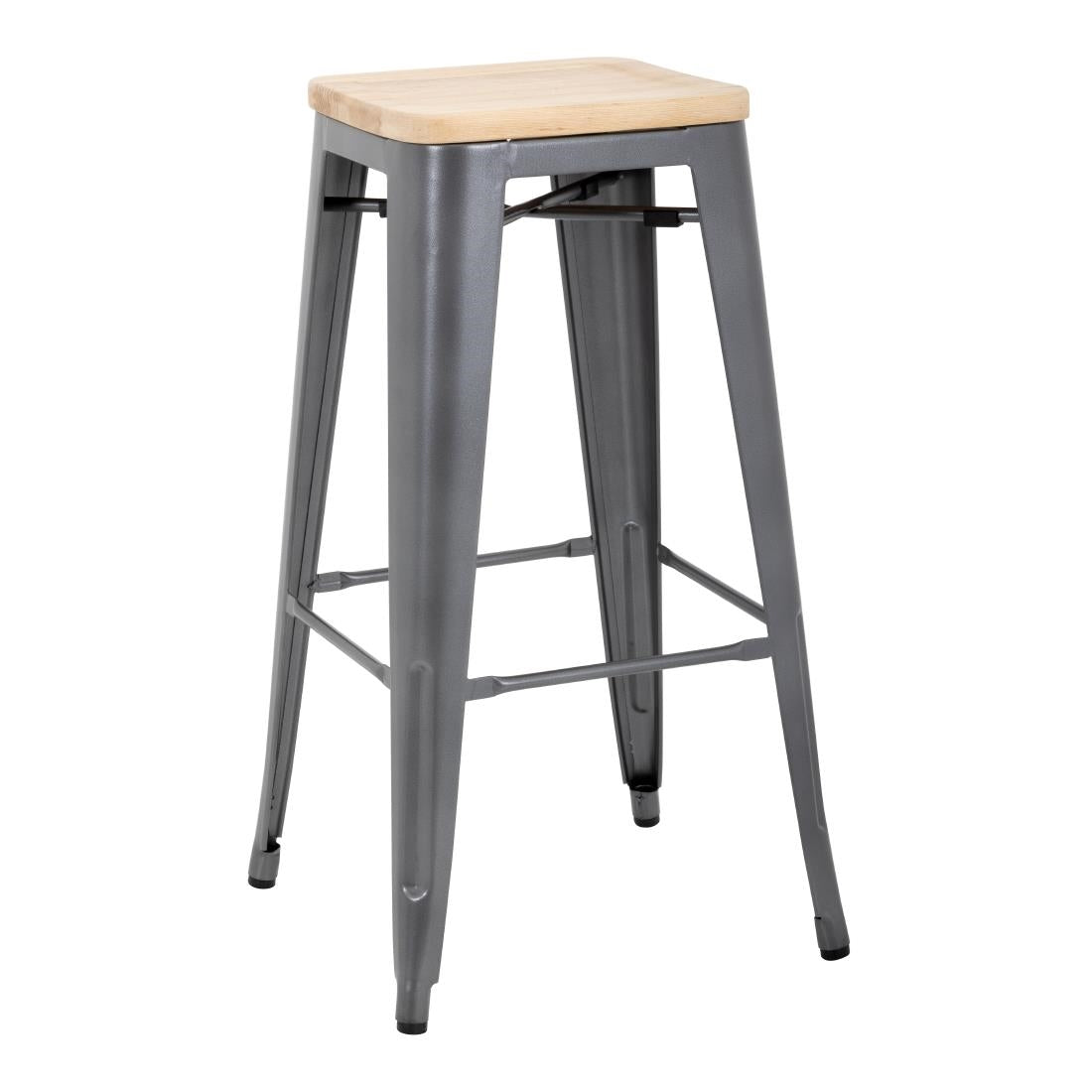 Tabouret bistro haut en acier gris avec assise en bois Bolero (lot de 4) — GM639