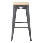 Tabouret bistro haut en acier gris avec assise en bois Bolero (lot de 4) — GM639
