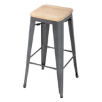 Tabouret bistro haut en acier gris avec assise en bois Bolero (lot de 4) — GM639