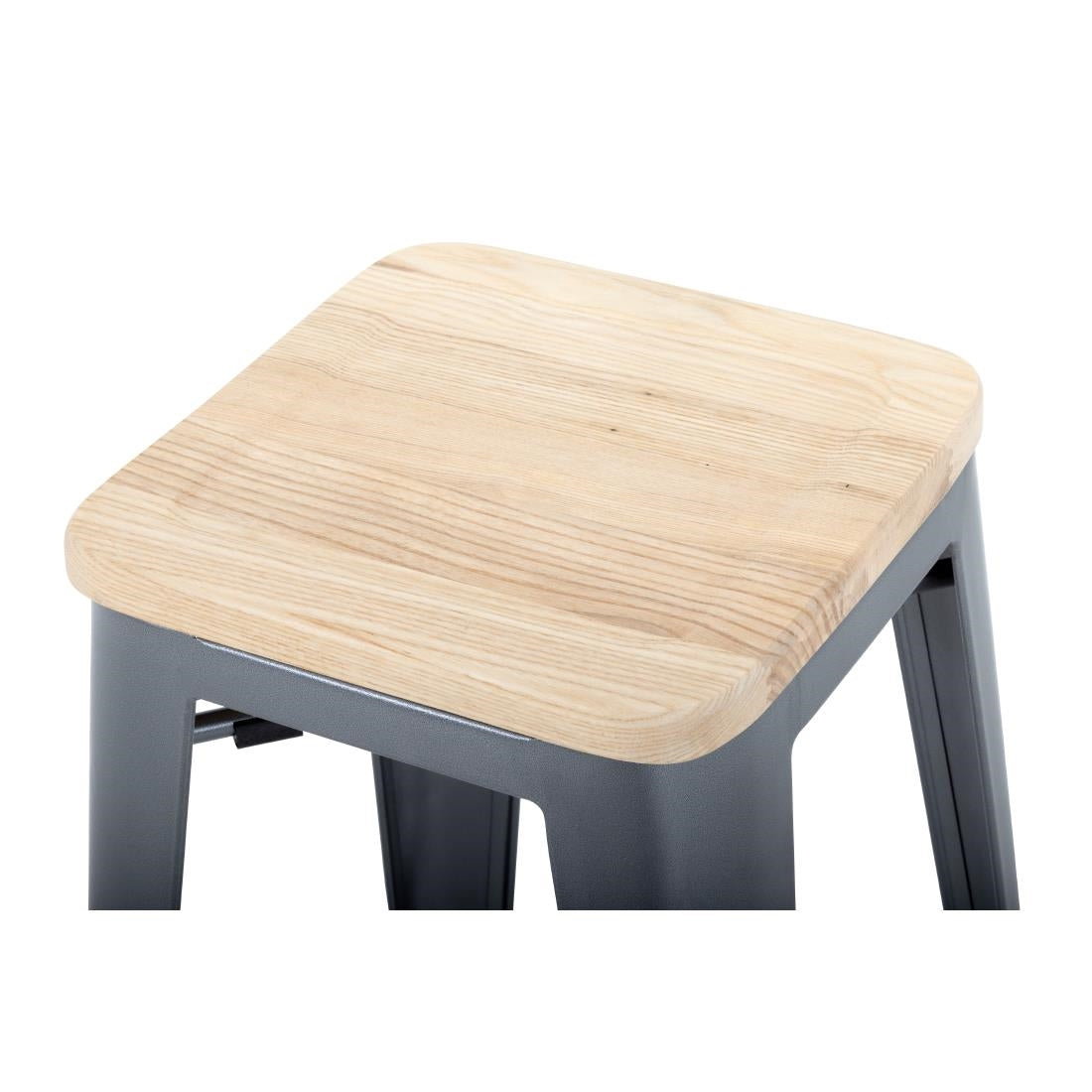 Tabouret bistro haut en acier gris avec assise en bois Bolero (lot de 4) — GM639