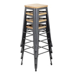 Tabouret bistro haut en acier gris avec assise en bois Bolero (lot de 4) — GM639