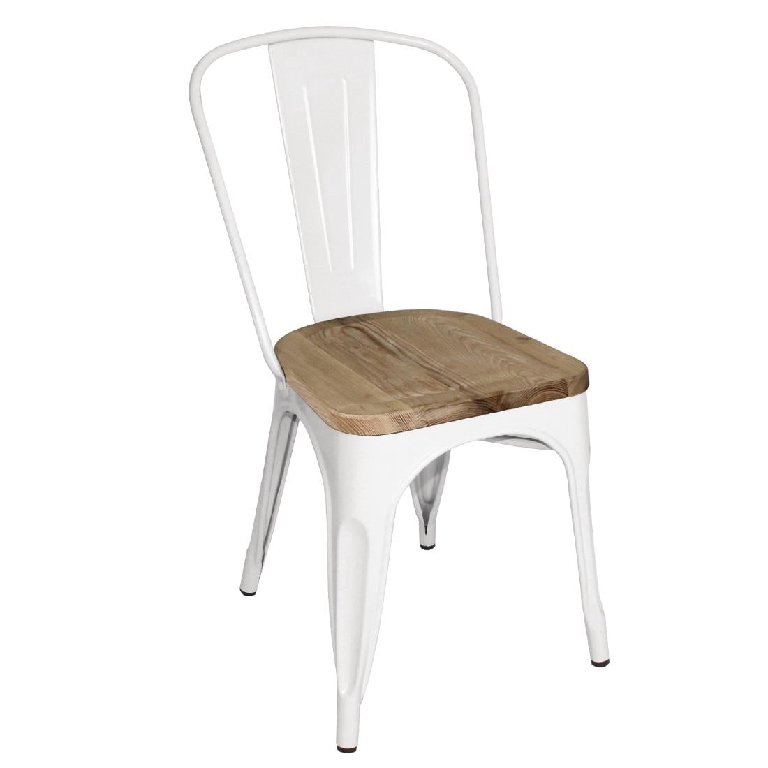 Chaises en acier avec assise en bois Bolero blanches (lot de 4) — GM644