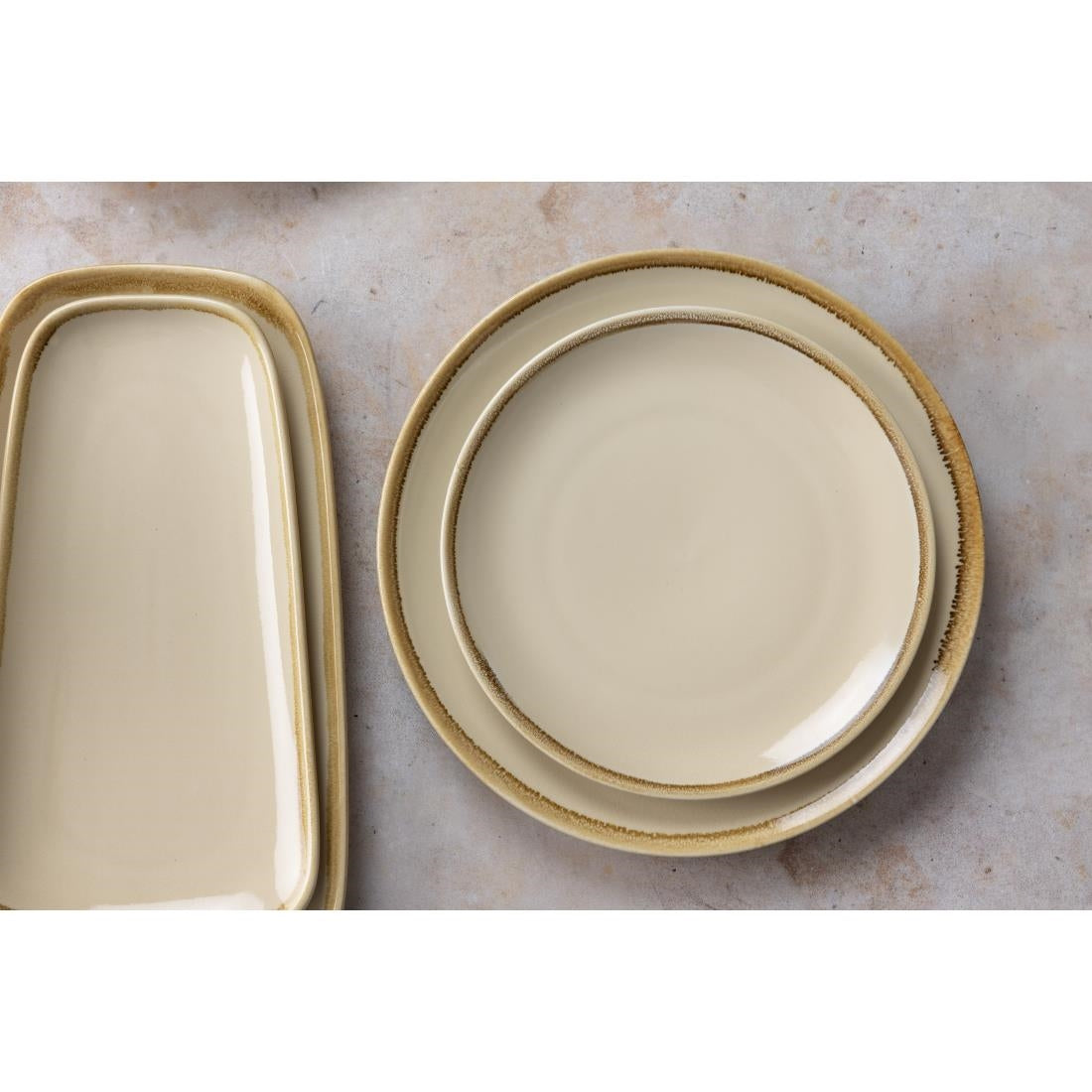 Assiettes plates rondes Kiln Olympia sable 230mm (lot de 6) — SA284