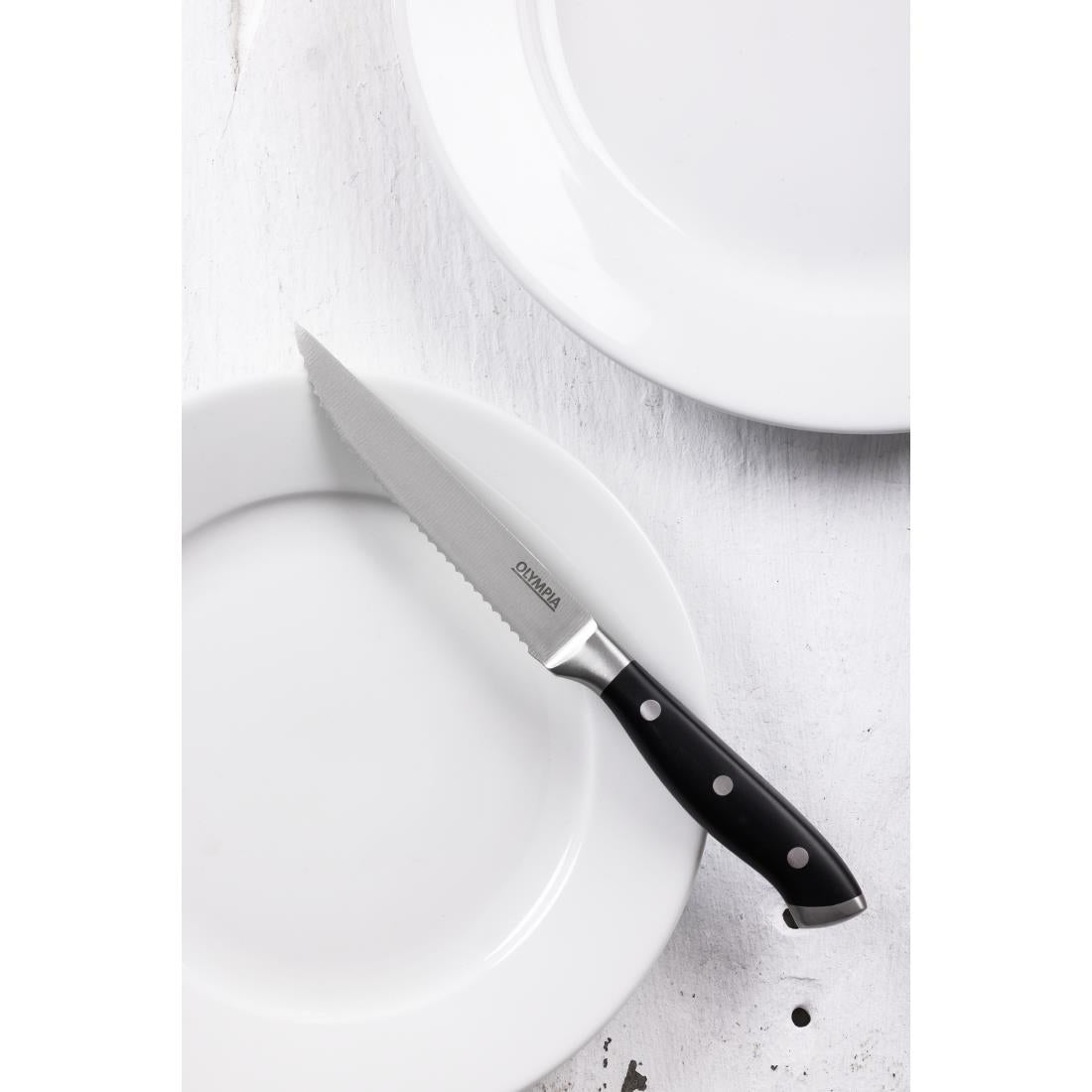 Couteaux à steak rivetés Olympia Premium avec manches en ABS noir (lot de 6) — GR919