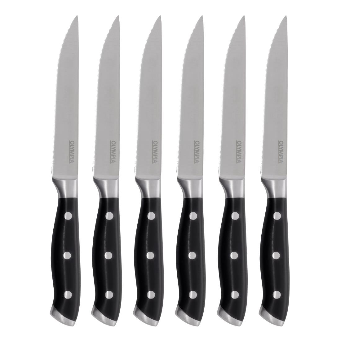 Couteaux à steak rivetés Olympia Premium avec manches en ABS noir (lot de 6) — GR919