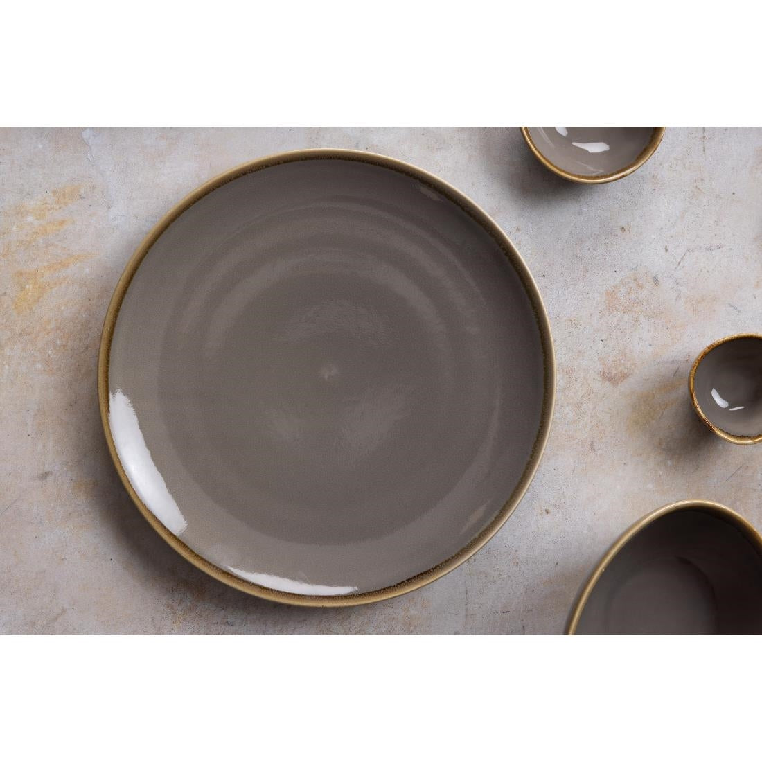 Assiettes plates rondes Olympia Kiln grises 280mm (lot de 4) — HC386
