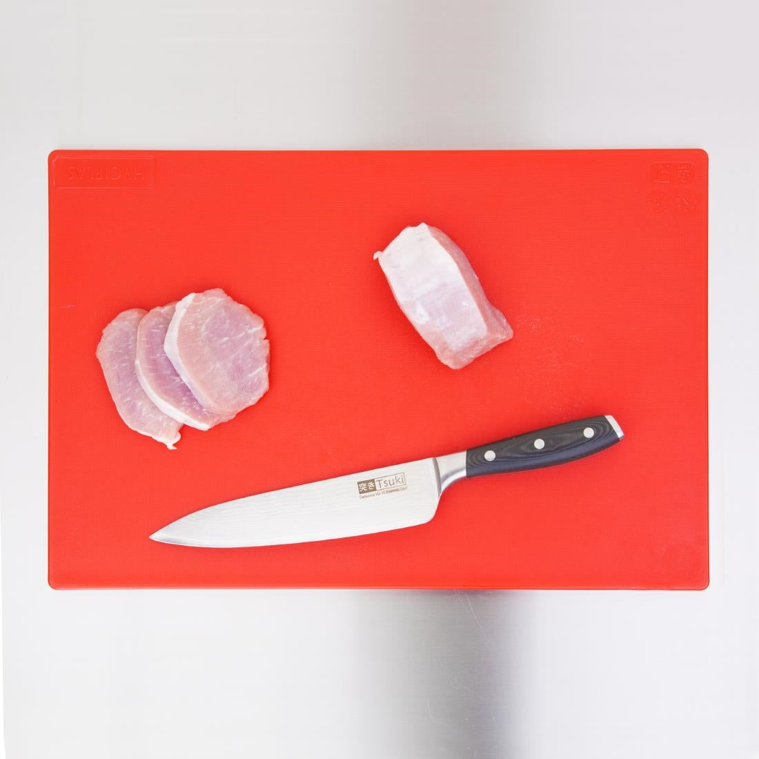 Planche à découper antibactérienne basse densité Hygiplas rouge — HC859