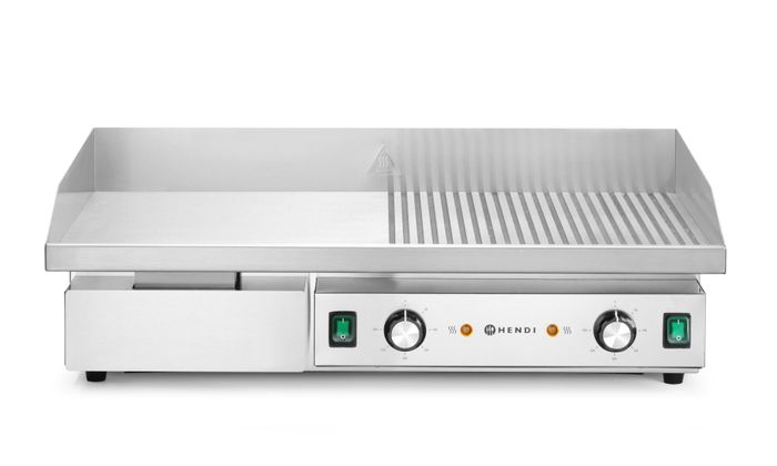 Bakplaat, half vlak, half geribbeld, HENDI, Budget Line, 400V/4400W, 720x460x(H)241mm — 154991