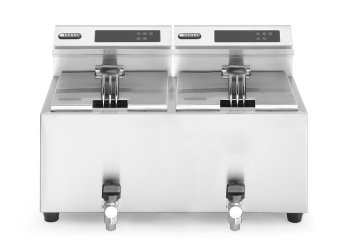 Friteuse Profi Line met aftapkraan digitaal - 2 x 8 l, HENDI, Profi Line, 16L, 230V/7000W, 605x515x(H)350mm — 207376