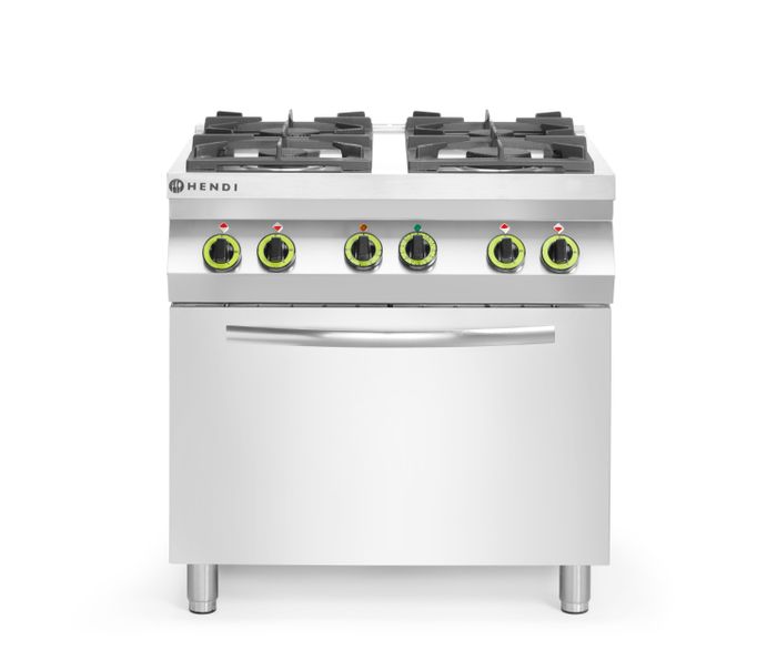 Cuisinière à gaz Kitchen Line - 4 feux avec four à convection GN 1/1, HENDI, Kitchen Line, 230V/3000W, 19kW, 800x722x(H)900mm — 225882