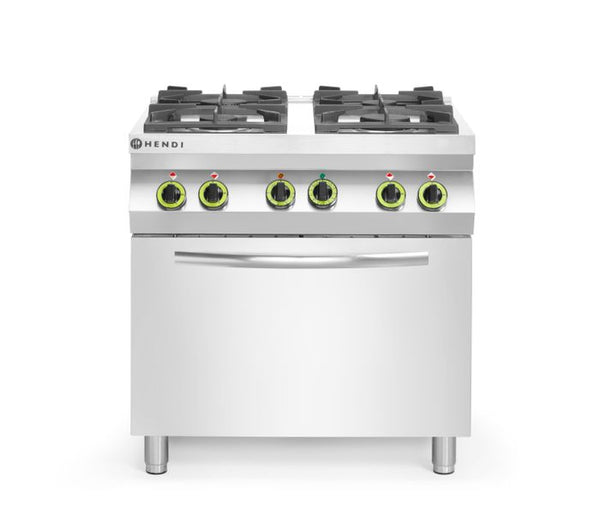 Cuisinière à gaz Kitchen Line - 4 feux avec four à convection GN 1/1, HENDI, Kitchen Line, 230V/3000W, 19kW, 800x722x(H)900mm — 225882