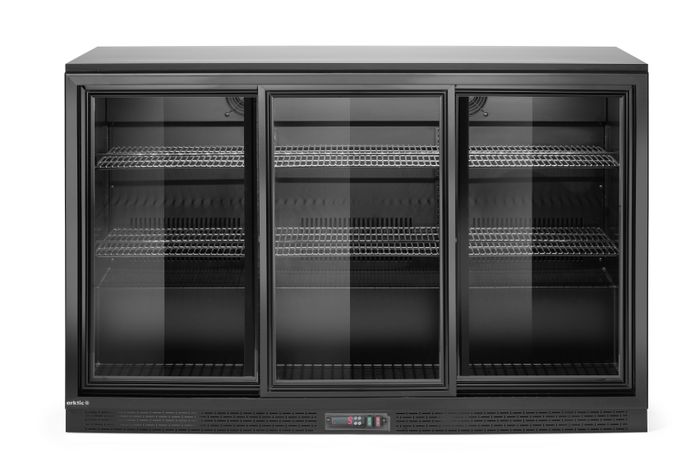 Arrière de bar avec trois portes coulissantes, Arktic, 308L, Noir, 220-240V/160W, 1350x520x(H)865mm — 236901