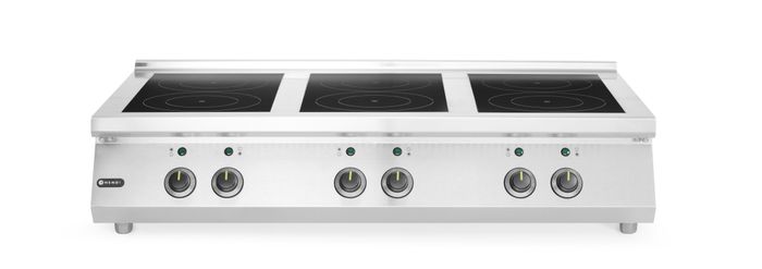 Cuisinière à induction avec 6 foyers, HENDI, 3x3.5 kW hobs & 3x5 kW hobs, 400V/25500W, 1200x700x(H)311mm — 240076