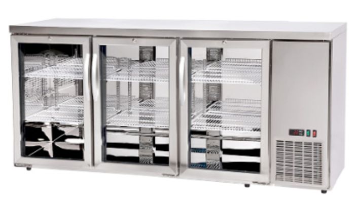 Bar koelwerkbank, glazen deuren, Arktic, 6 planken, 493L, Zilver, 230V/185W, 1826x631x(H)865mm — 241363