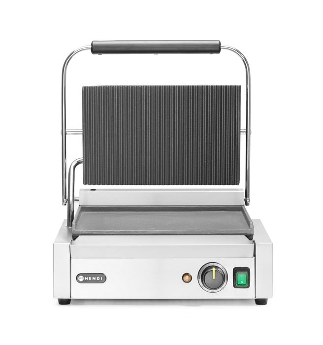 Grill de contact Panini, HENDI, dessus rainuré et dessous lisse, 230V/2200W, 430x375x(H)216mm — 263662
