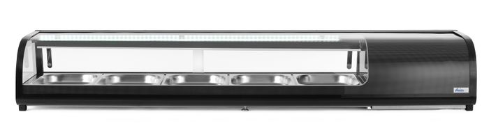Sushi display, Arktic, Capaciteit: 5x GN 1/2 (H)40 mm (containers inbegrepen)., Zwart, 230V/190W, 420x1800x(H)265mm — 274040