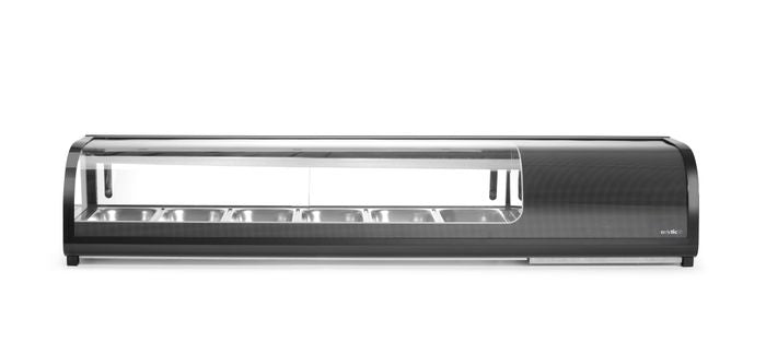 Sushi display, Arktic, Inclusief containers: 6x GN 1/3 (H) 40 mm., Zwart, 230V/190W, 426x1529x(H)296mm — 274088