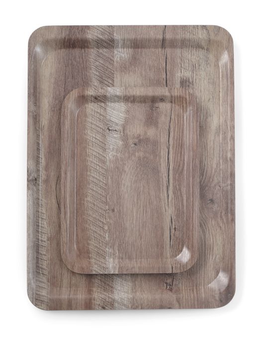 Plateau de service en mélamine avec imprimé bois, AmerBox, Bois foncé, 370x530mm — 508954