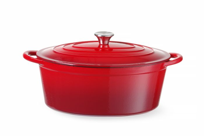 Braadpan geëmailleerd gietijzer, HENDI, 6,88L, Rood, 405x255x(H)134mm, Ovaal — 626825