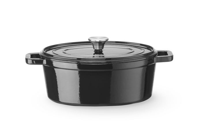 Braadpan geëmailleerd gietijzer, HENDI, 4,4L, Zwart, 365x220x(H)115mm, Ovaal — 626887