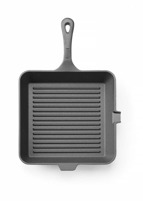 Poêle à griller en fonte, HENDI, Noir, 250x250x(H)50mm, Carré — 629369