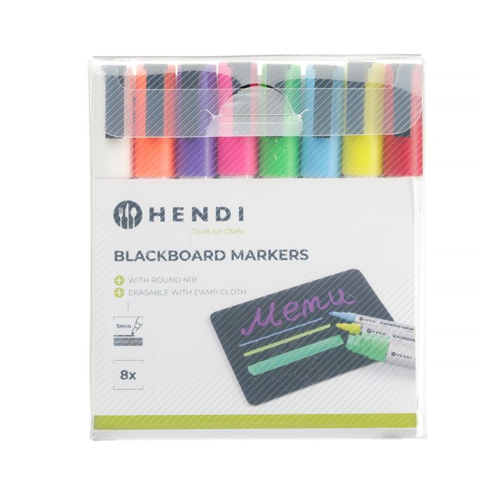 Krijtstiften 3 mm, HENDI, 1 witte, 1 rode, 1 blauwe, 1 groene, 1 gele, 1 paarse, 1 oranje en 1 roze stift — 664278
