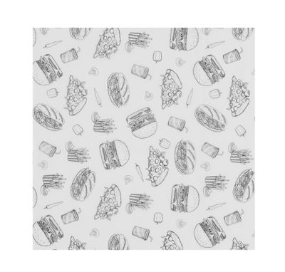 Vetbestendig papier, HENDI, Illustratie fast food patroon, 500 st., 305x305mm — 678282