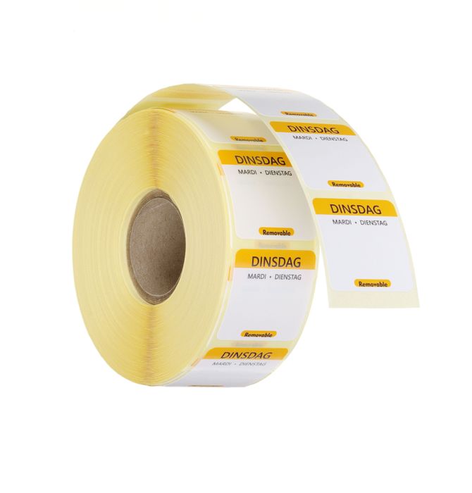 Étiquettes de sécurité alimentaire journalières, multi-usages, faciles à retirer, HENDI, Mardi, Jaune, 1000 u., 25x25mm — 850480