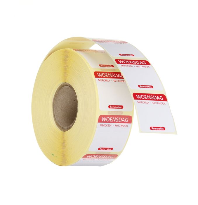 Étiquettes de sécurité alimentaire journalières, multi-usages, faciles à retirer, HENDI, Mercredi, Rouge, 1000 u., 25x25mm — 850497