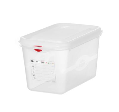Bac GN 1/4 polypropylène, HENDI, GN 1/4, 4,3L, Transparent, 265x162x(H)150mm, Rectangulaire — 873212